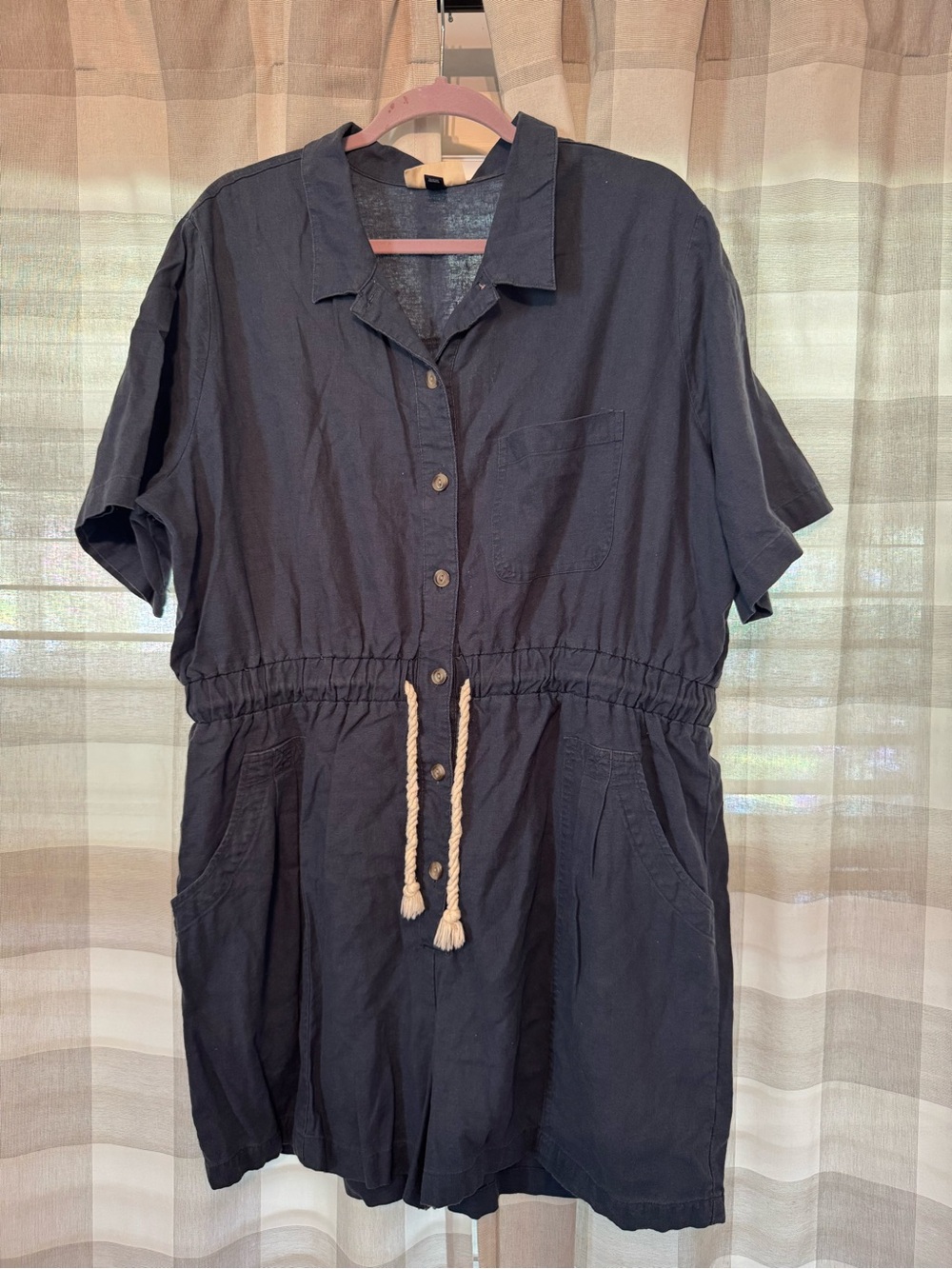 Universal Thread Navy Button-Up Short Sleeve Romper